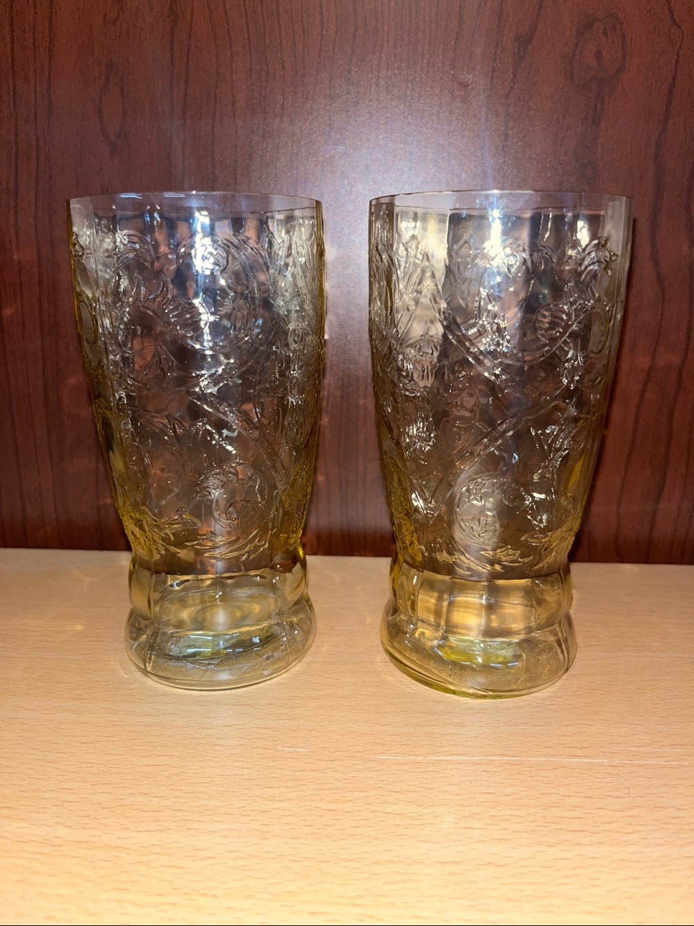 Vintage Federal Amber Glass MADRID 5.25” Drinking Tumbler Pair - Set of 2